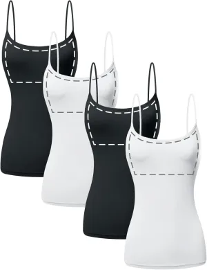 Cotton Camisole Tops for Women Built in Bra Spaghetti Strap Tank Top with Shelf Bra Cami Undershirt Pack 1-4
