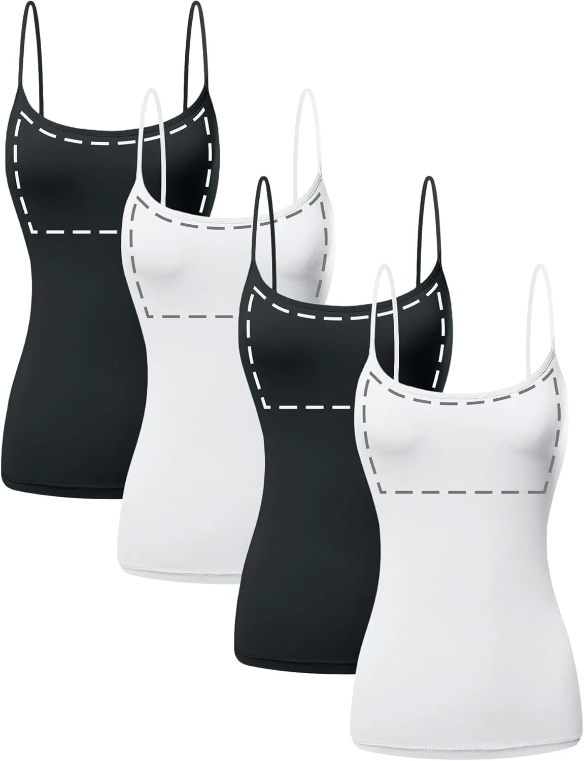 Cotton Camisole Tops for Women Built in Bra Spaghetti Strap Tank Top with Shelf Bra Cami Undershirt Pack 1-4