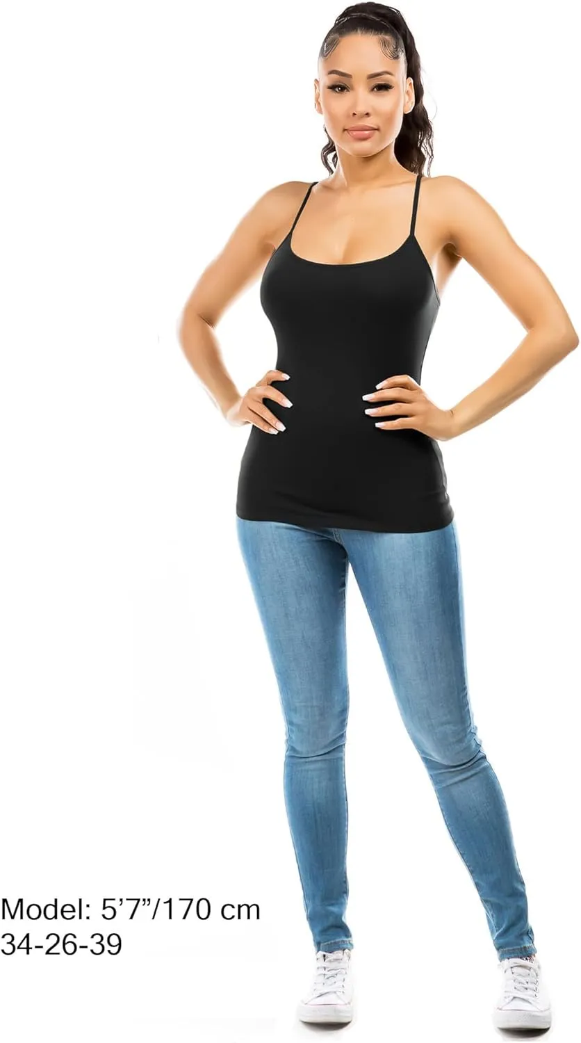 Cotton Camisole Tops for Women Built in Bra Spaghetti Strap Tank Top with Shelf Bra Cami Undershirt Pack 1-4