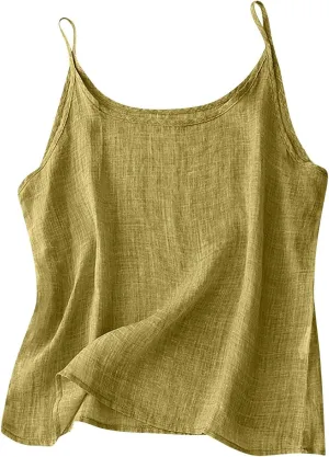 Cotton Linen Tank Tops for Women Spaghetti Strap Loose Fit Camisole Cami Summer 2025 Casual Sleeveless Tops Shirts
