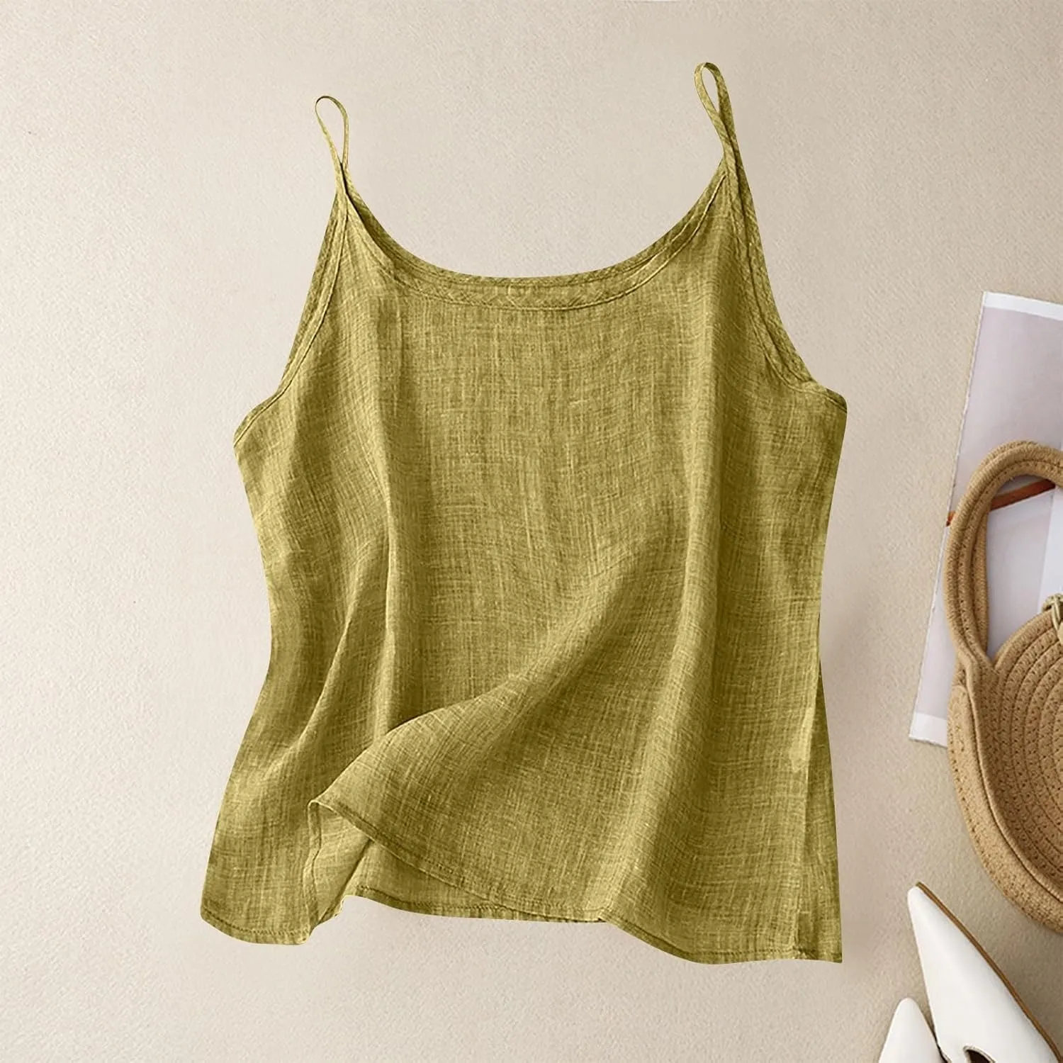 Cotton Linen Tank Tops for Women Spaghetti Strap Loose Fit Camisole Cami Summer 2025 Casual Sleeveless Tops Shirts