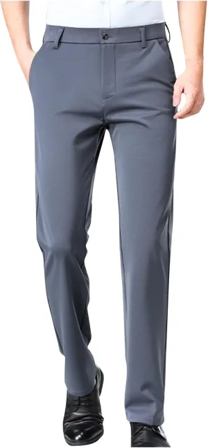 Cotton Men's Dress Pants Slim Fit Mid Waist Button Closure Lightweight Formal Trousers Business Office Casual Wedding