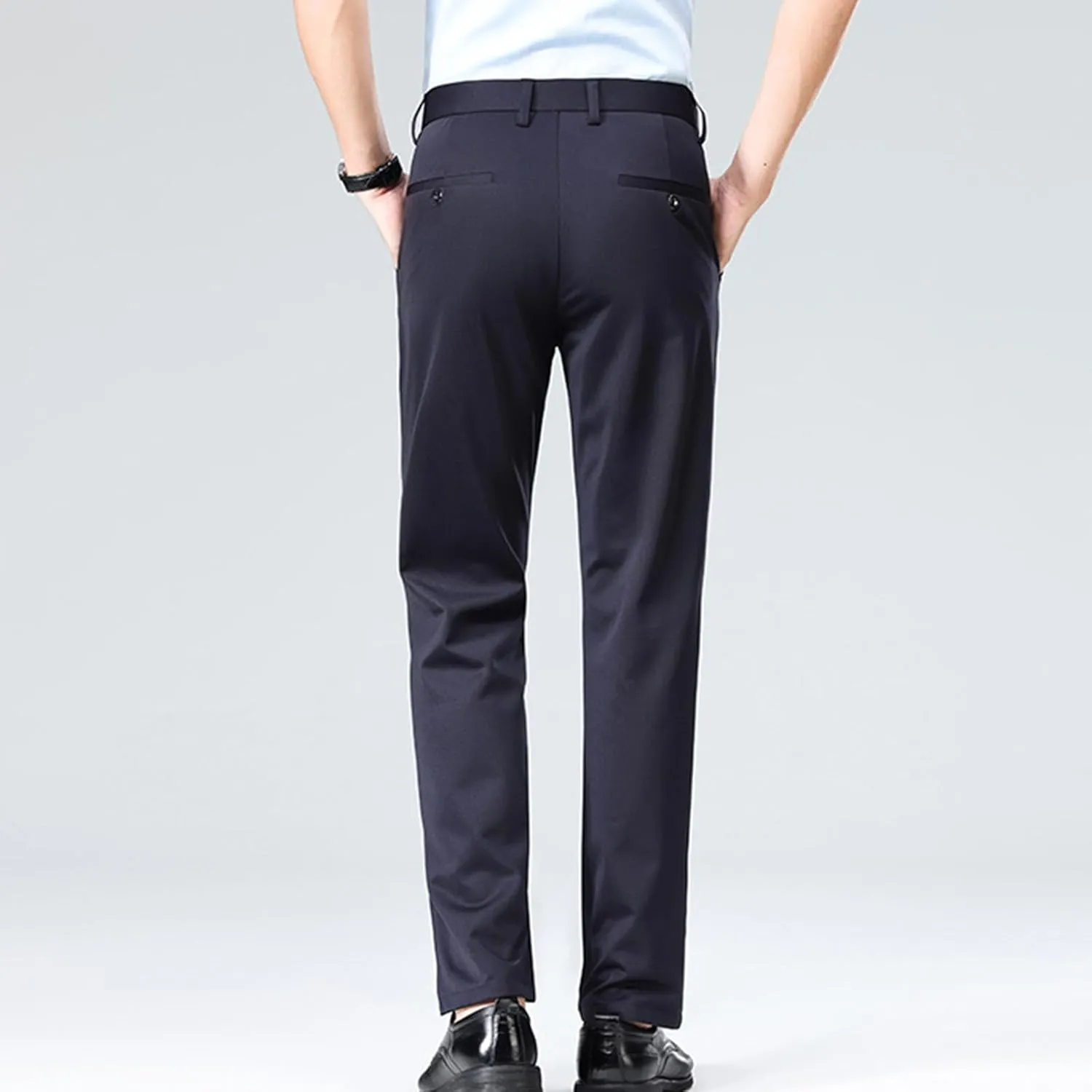 Cotton Men's Dress Pants Slim Fit Mid Waist Button Closure Lightweight Formal Trousers Business Office Casual Wedding