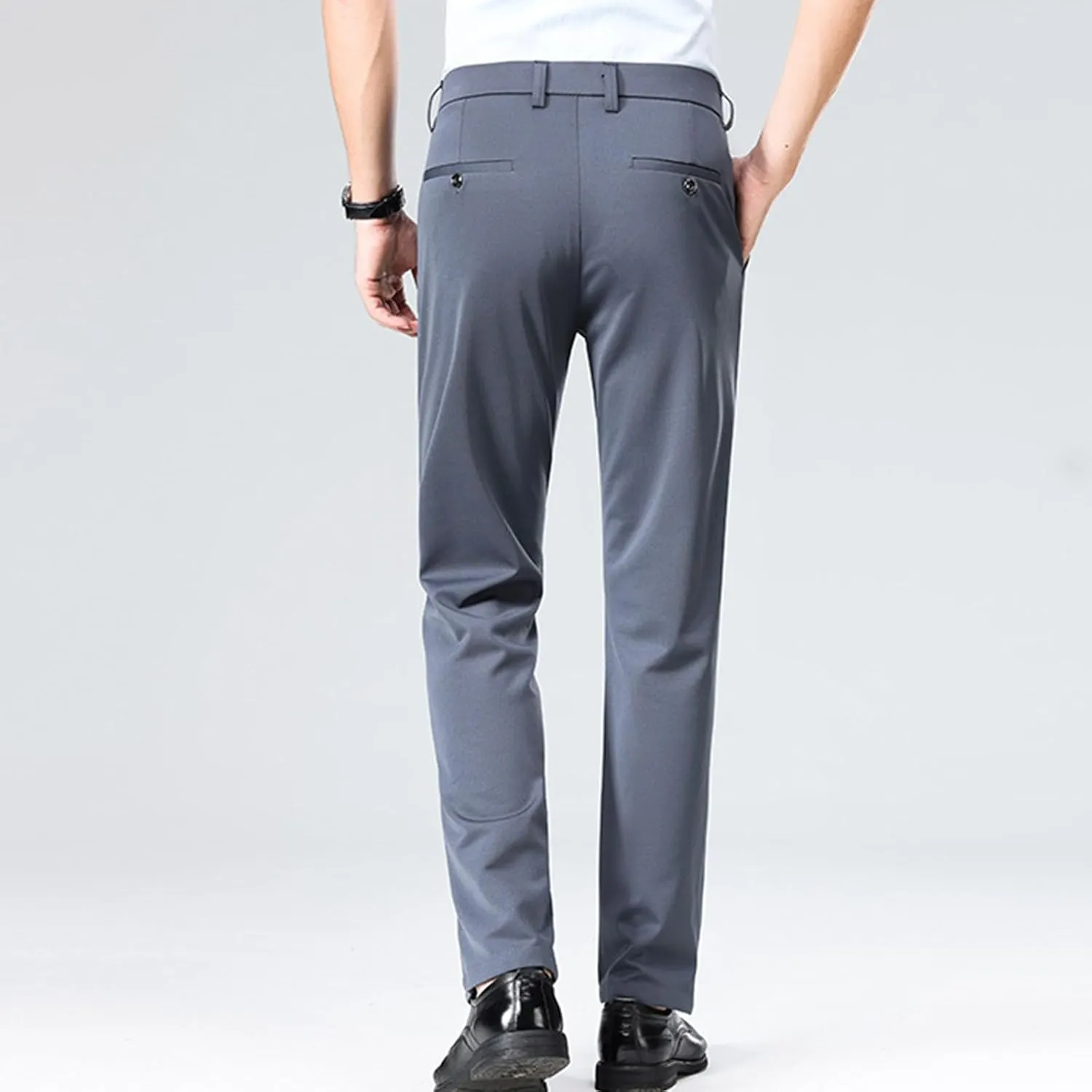Cotton Men's Dress Pants Slim Fit Mid Waist Button Closure Lightweight Formal Trousers Business Office Casual Wedding