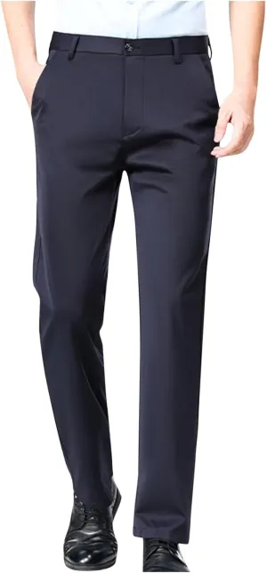 Cotton Men's Dress Pants Slim Fit Mid Waist Button Closure Lightweight Formal Trousers Business Office Casual Wedding