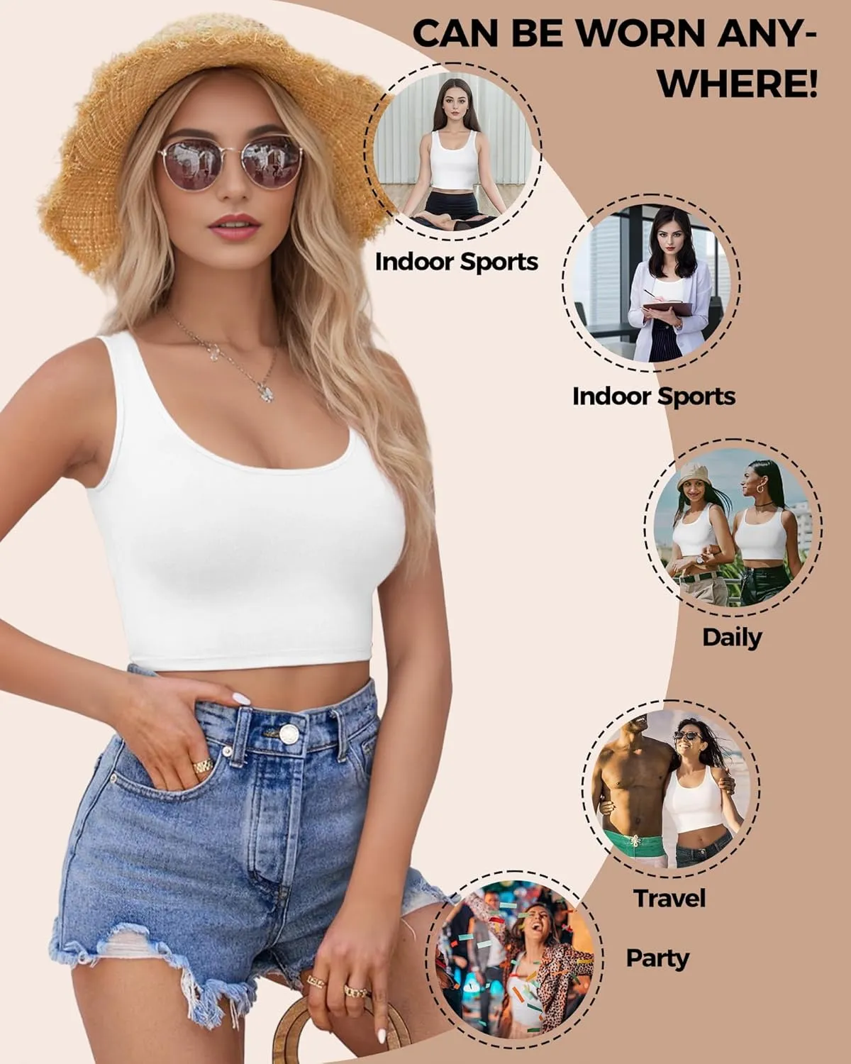 Crop Tops for Women, U Neck Tank Tops, Sleeveless Basic Cropped Racerback Going Out Tops Athletic Sports Shirts