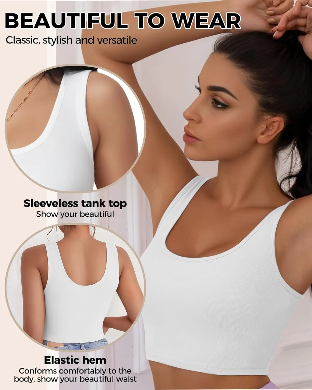 Crop Tops for Women, U Neck Tank Tops, Sleeveless Basic Cropped Racerback Going Out Tops Athletic Sports Shirts