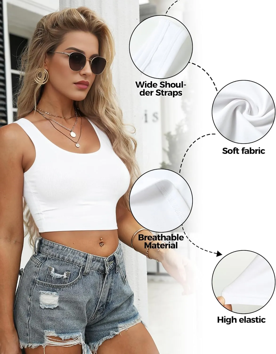 Crop Tops for Women, U Neck Tank Tops, Sleeveless Basic Cropped Racerback Going Out Tops Athletic Sports Shirts