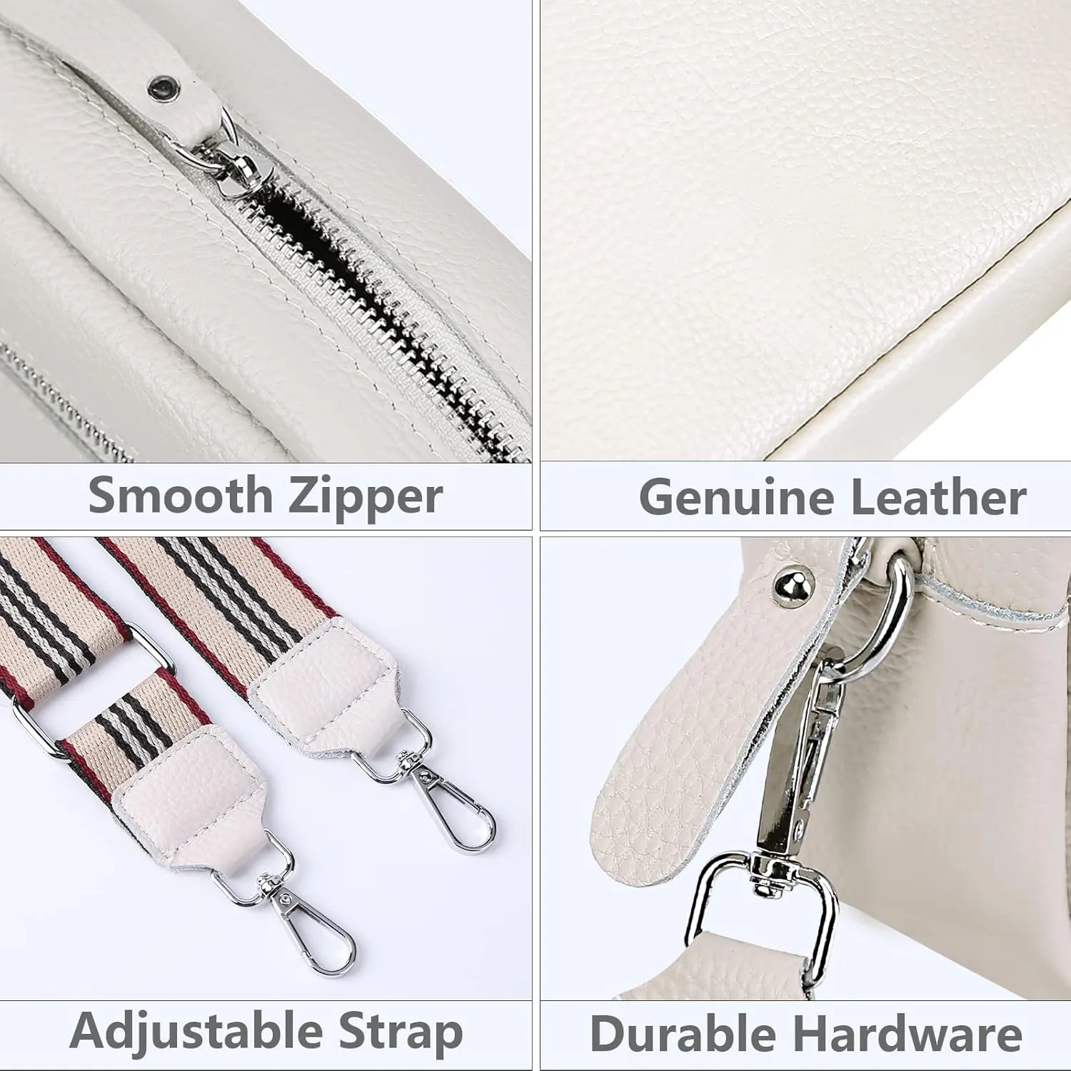 Crossbody Bag for Women Genuine Leather Wide Strap Shoulder Bag Purse Trendy Design Camera Crossbody Purse Top Zip