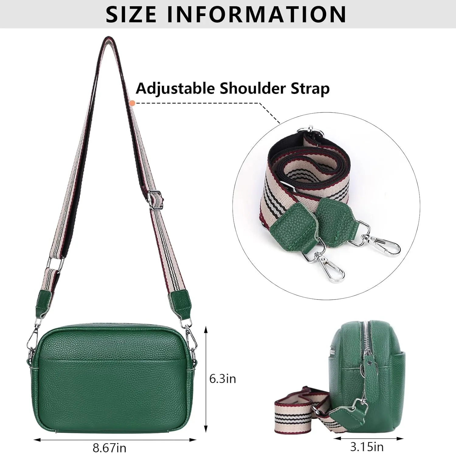 Crossbody Bag for Women Genuine Leather Wide Strap Shoulder Bag Purse Trendy Design Camera Crossbody Purse Top Zip