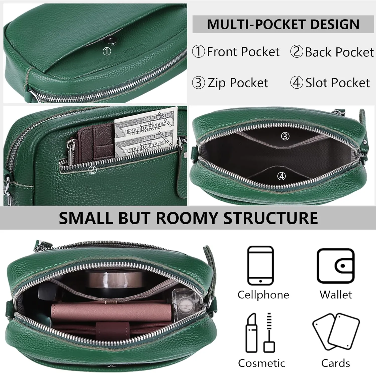 Crossbody Bag for Women Genuine Leather Wide Strap Shoulder Bag Purse Trendy Design Camera Crossbody Purse Top Zip