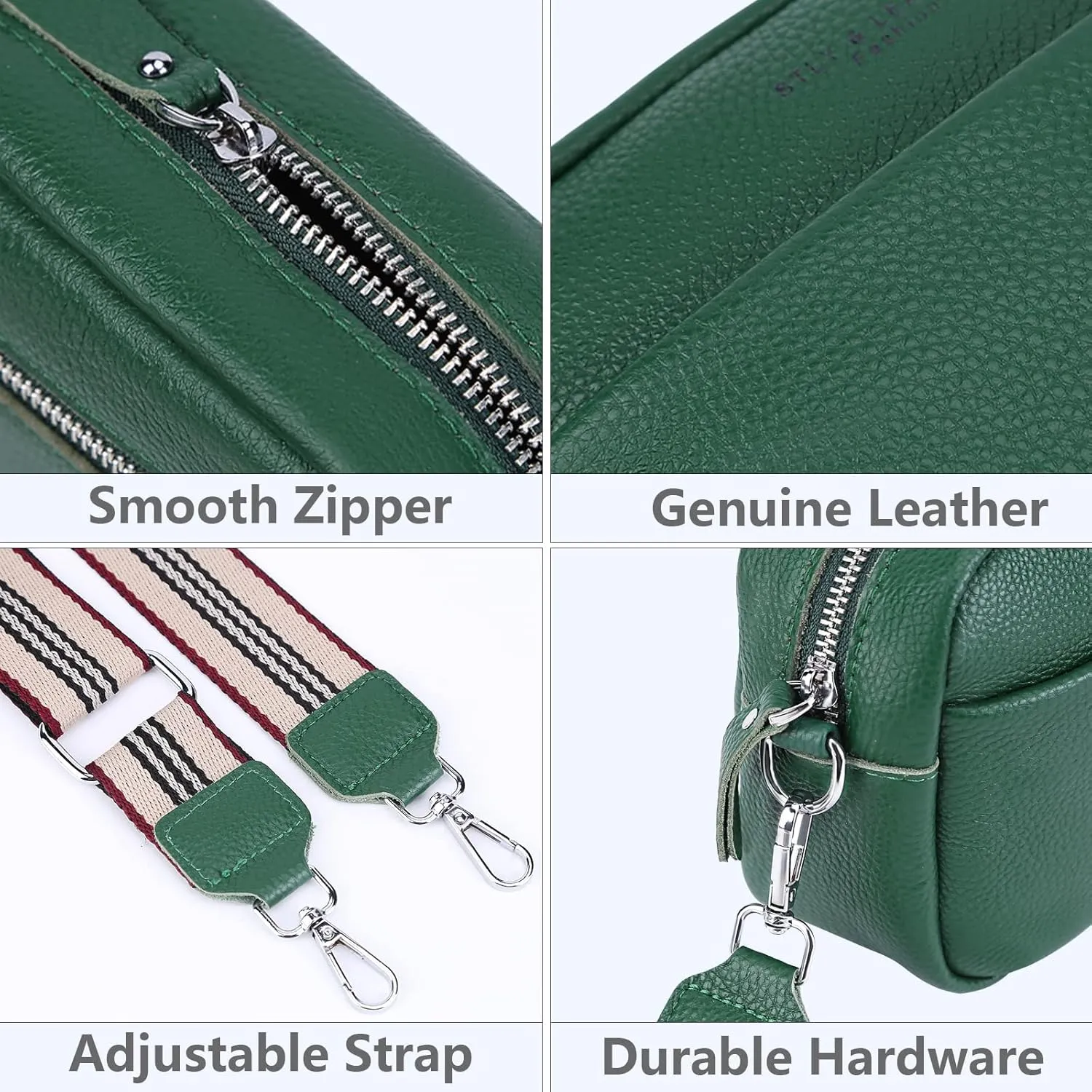 Crossbody Bag for Women Genuine Leather Wide Strap Shoulder Bag Purse Trendy Design Camera Crossbody Purse Top Zip