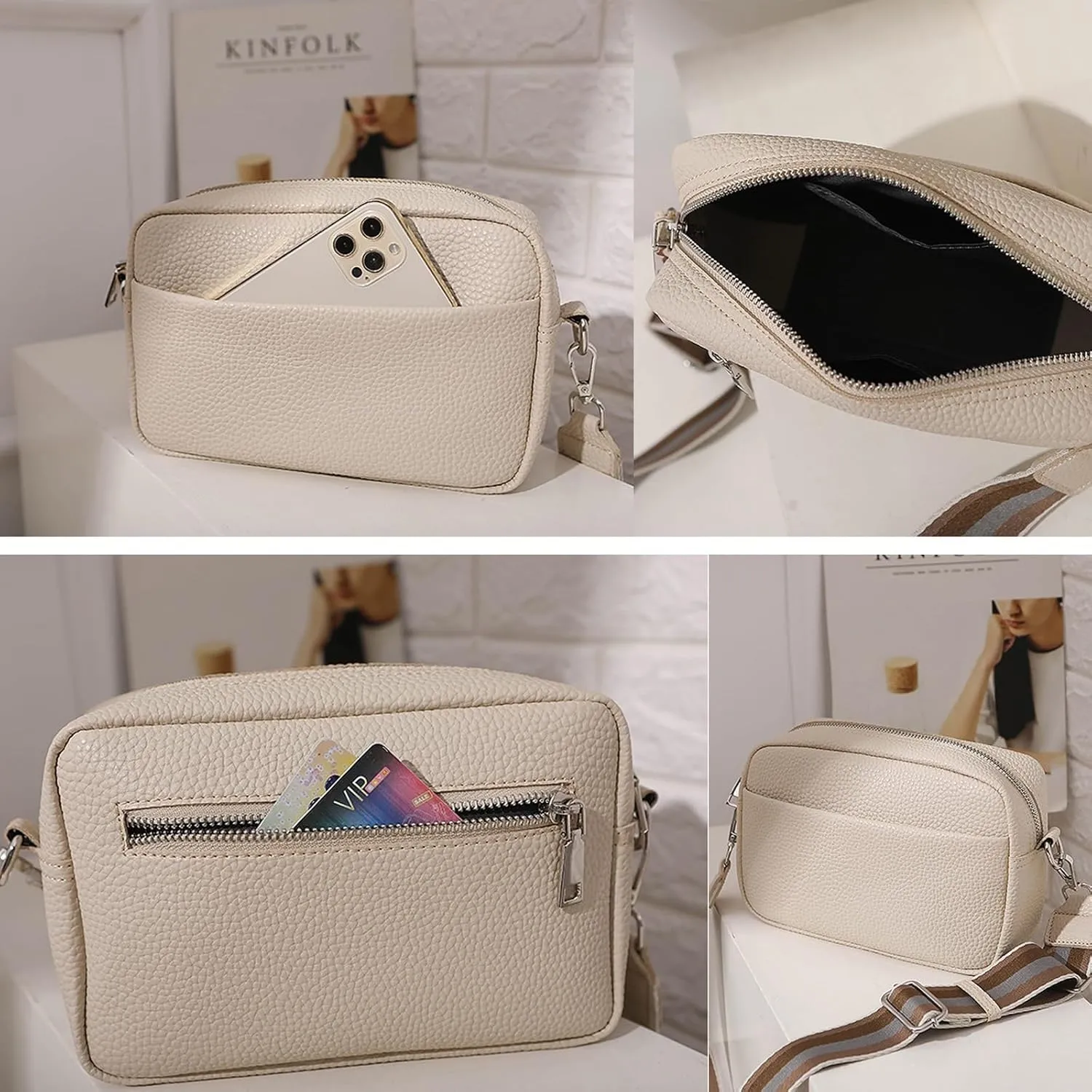 Crossbody Bags for Women,Quilted Crossbody Bag,Trendy Design Shoulder Purse Satchel Handbags with Wide Guitar Stra