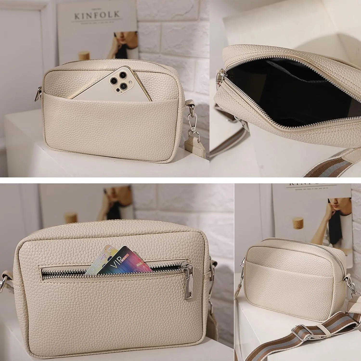 Crossbody Bags for Women,Quilted Crossbody Bag,Trendy Design Shoulder Purse Satchel Handbags with Wide Guitar Stra