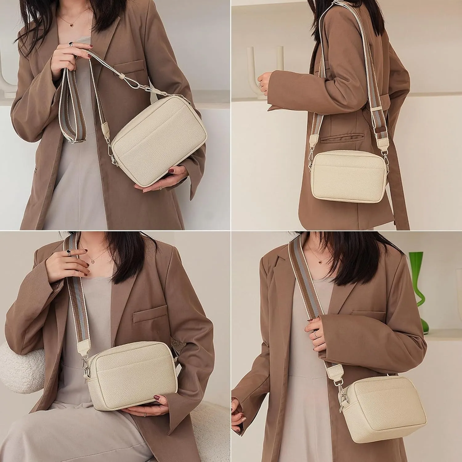 Crossbody Bags for Women,Quilted Crossbody Bag,Trendy Design Shoulder Purse Satchel Handbags with Wide Guitar Stra