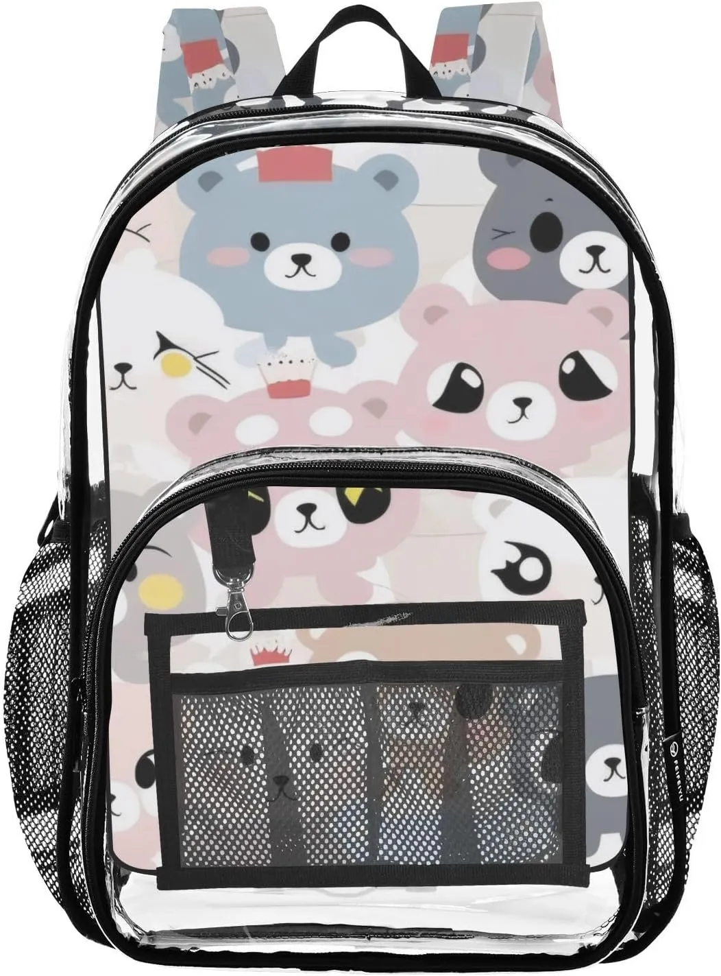 Cute Animal Cartoon Bears Clear Backpack with Back Print, Heavy Duty See Through Backpacks PVC Transparent Daypack for Travel Security