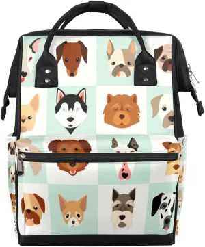 Cute Dog Animals Pattern Diaper Bag Tote Large Capacity Waterproof with Adjustable Shoulder Strap and Pram Straps Mommy Bag for Hospital Beach Weekender Travel