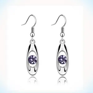 Cute New White Gold Plated Amethyst Purple Crystal CZ Dangle Drop Earrings For Women Lady