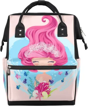 Cute Pink Mermaid Diaper Bag Tote Large Capacity Waterproof with Adjustable Shoulder Strap and Pram Straps Mommy Bag for Hospital Beach Weekender Travel
