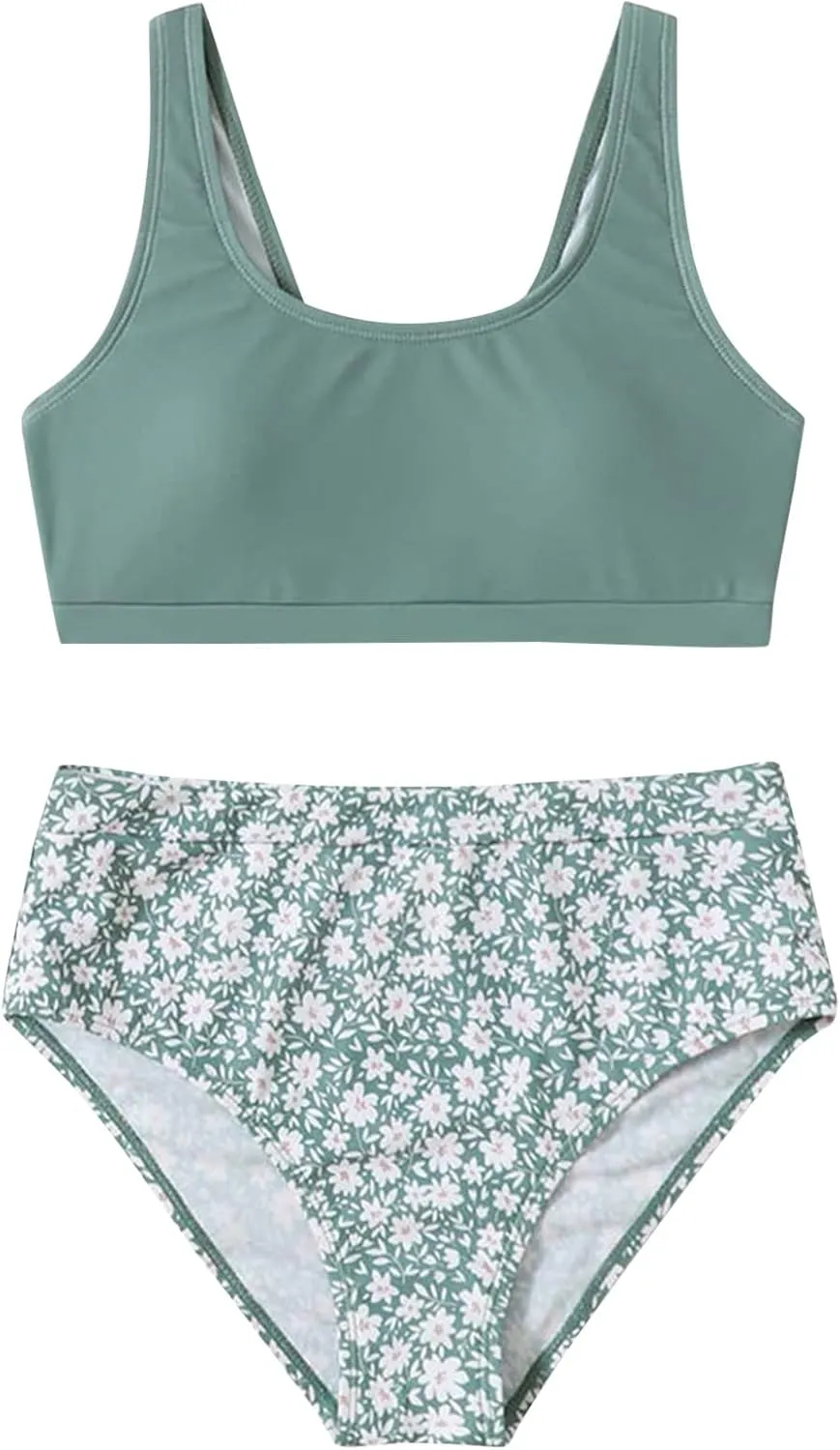 Cute Swimsuits for Teen Girls Tankini Bathing Suit 2 Piece Swimsuit Sport Floral Print High Waist Bikini Set Swimwear