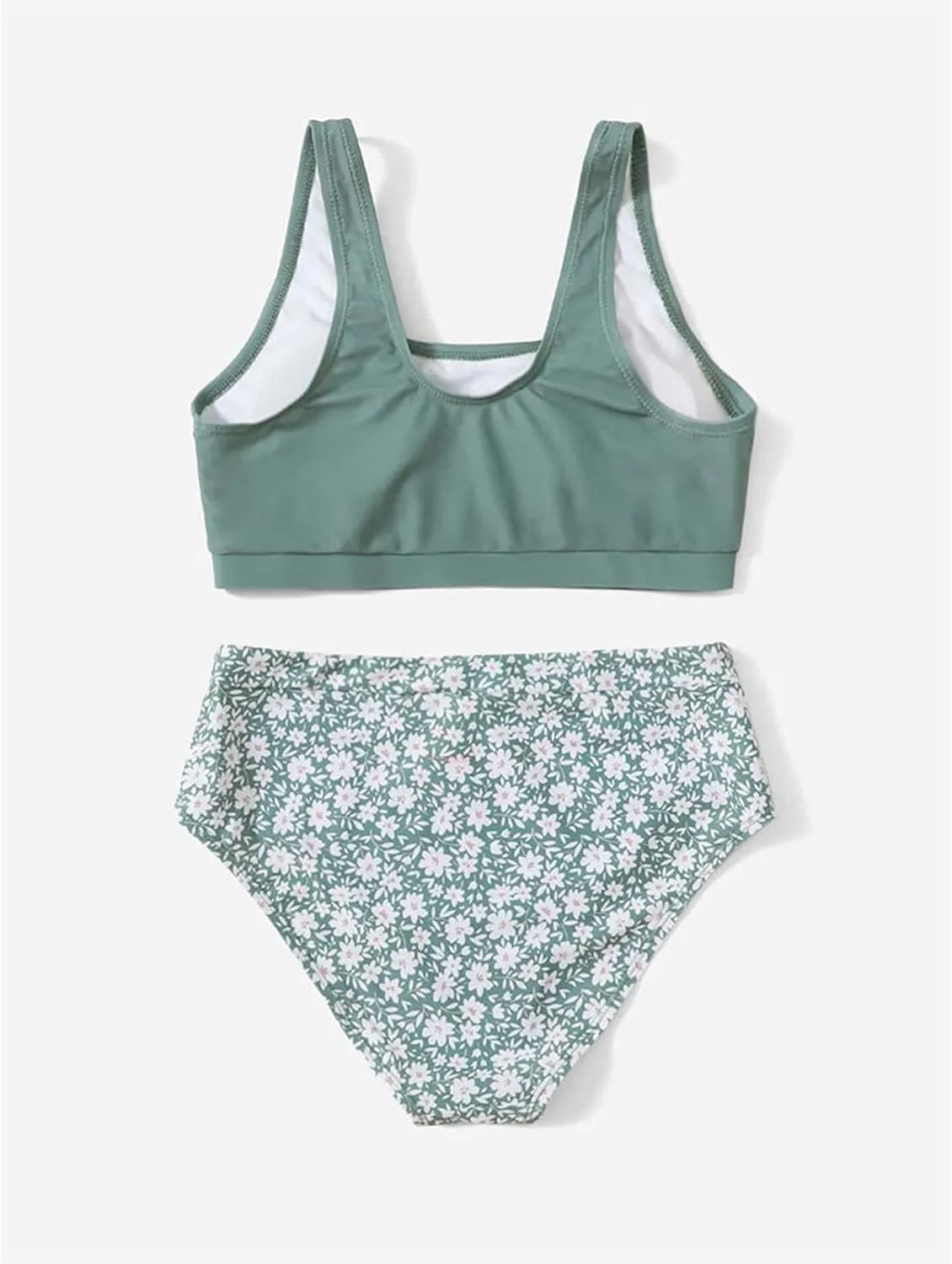 Cute Swimsuits for Teen Girls Tankini Bathing Suit 2 Piece Swimsuit Sport Floral Print High Waist Bikini Set Swimwear