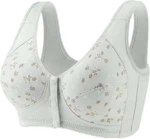 Daisy Bra for Seniors, No Underwire Front Closure Comfort Bras, Wireless Snap Closing Bra for Older Women
