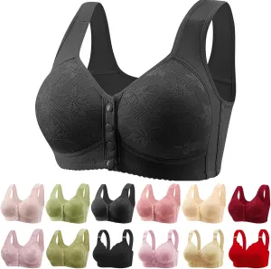 Daisy Bras for Older Women Front Closure Bras for Women Plus Size Push Up Cotton Bra No Underwire for Seniors Black Front Hook Bra for Womens 5X-Large