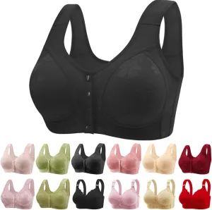 Daisy Bras for Older Women Front Closure Bras for Women Plus Size Push Up Cotton Bra No Underwire for Seniors Black Sexy Lingerie for Womens Plus Size X-Large