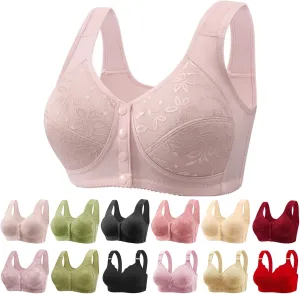 Daisy Bras for Older Women Front Closure Bras for Women Plus Size Push Up Cotton Bra No Underwire for Seniors Pink Bra Tops for Womens 4X-Large