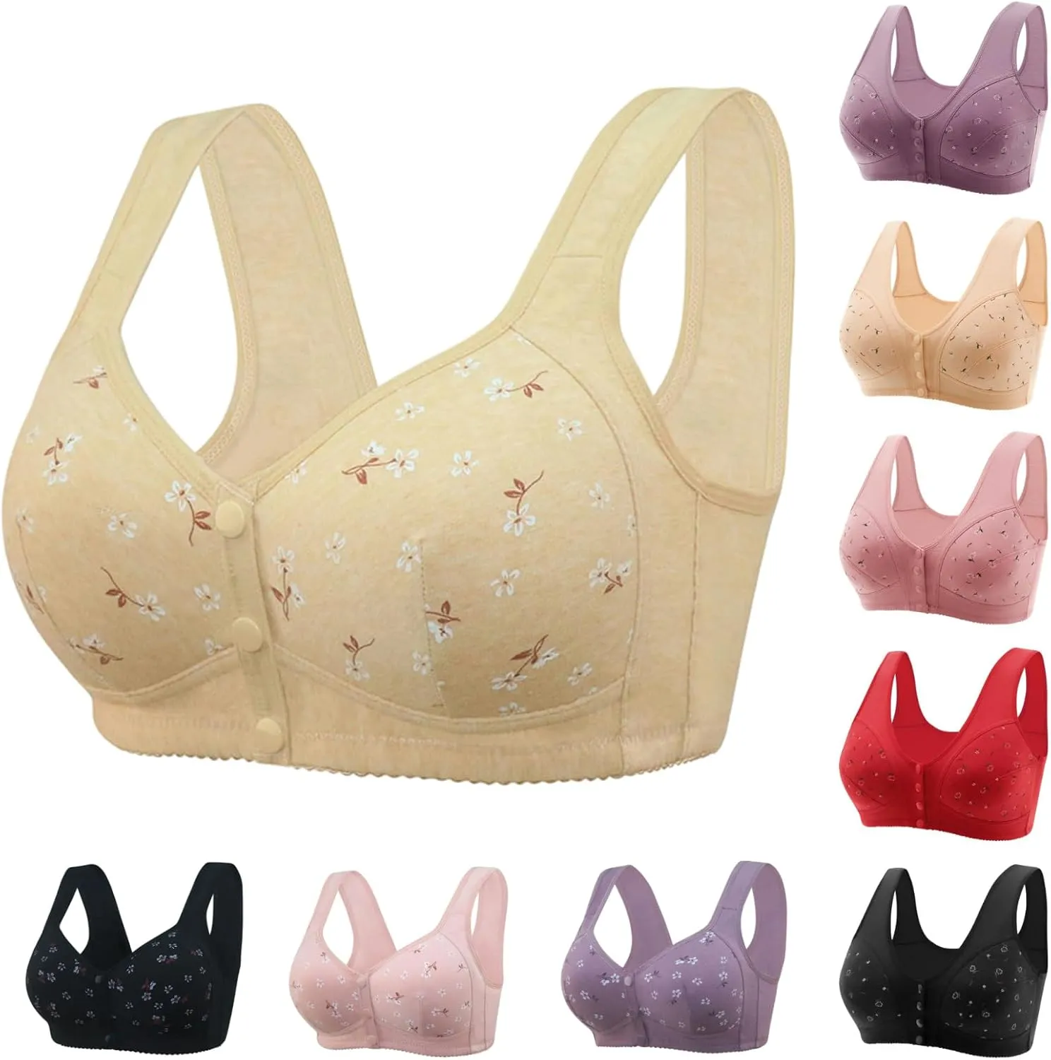 Daisy Bras for Older Women Front Closure Push up Bras No Underwire Wireless Bralettes Everyday Bra for Senior