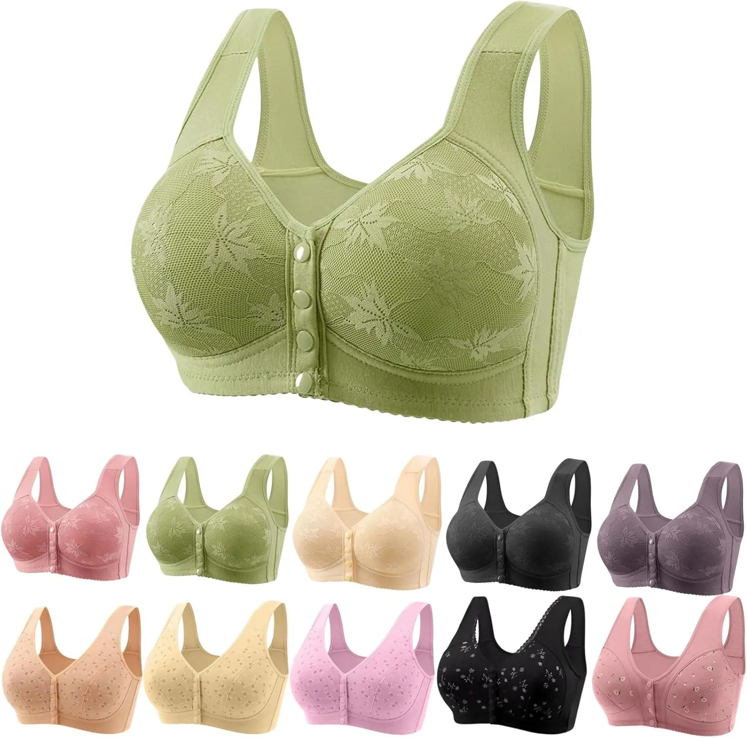 Daisy Bras for Older Women Front Closure, Seamless Wireless Bra for Senior No Underwire 2025 Breathable Bras with Snap