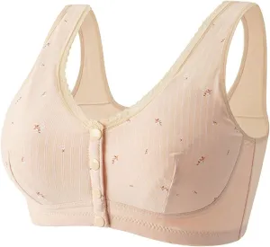 Daisy Bras for Older Women Front Snap No Underwire Comfort Senior Women Everyday Bras Wireless Plus Size Push up Bra