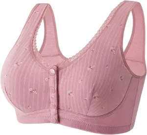 Daisy Bras for Older Women Front Snap No Underwire Comfort Senior Women Everyday Bras Wireless Plus Size Push up Bra