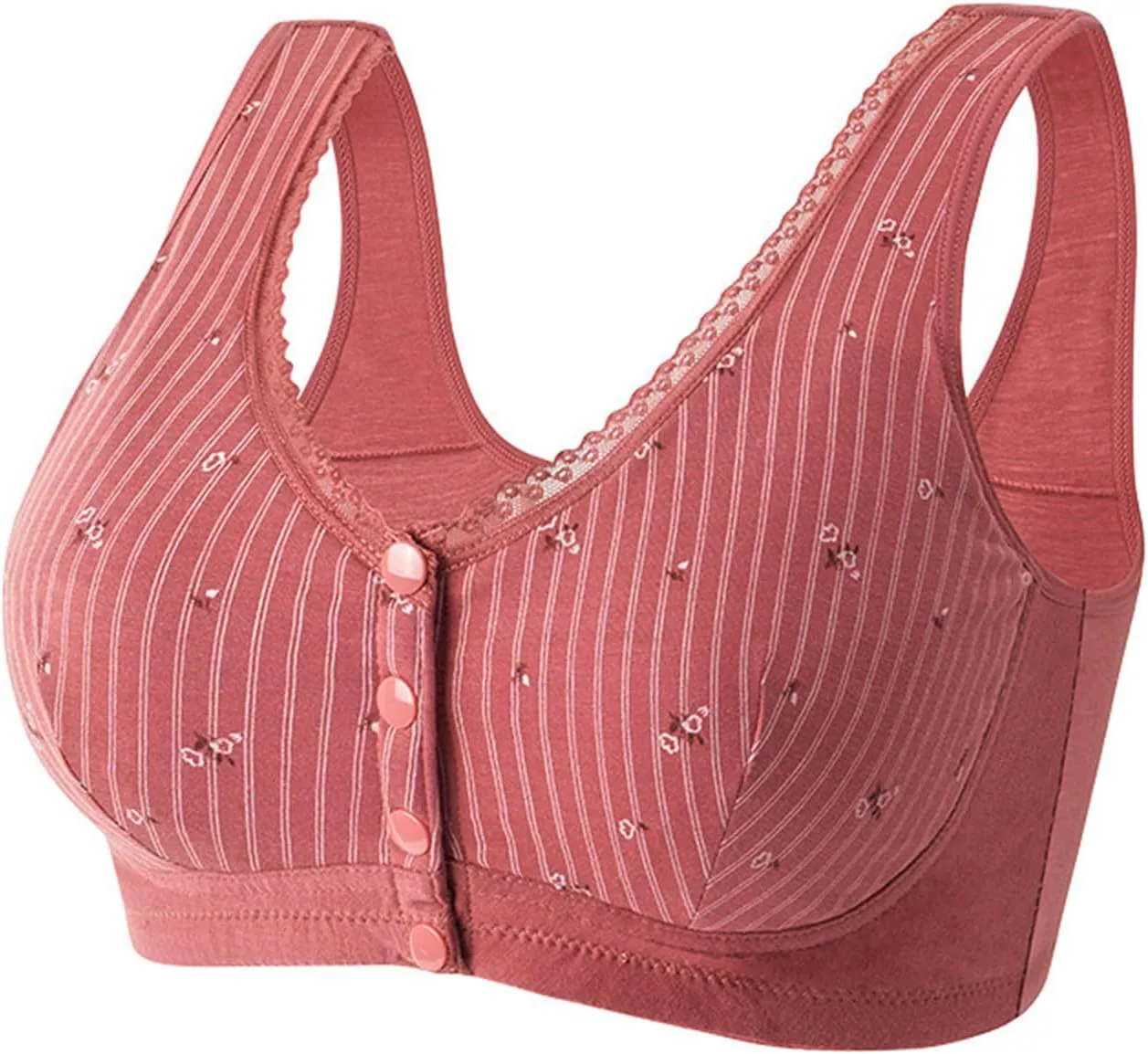 Daisy Bras for Older Women Front Snap No Underwire Comfort Senior Women Everyday Bras Wireless Plus Size Push up Bra