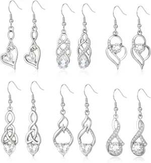 Dangle Earrings Set for Women Multiple Leverback Drop Earrings Silver Hypoallergenic Crystal Dangle Leverback Earring Sets Fashion Cubic Zirconia Earring Sets Trendy Jewelry Gifts for Women