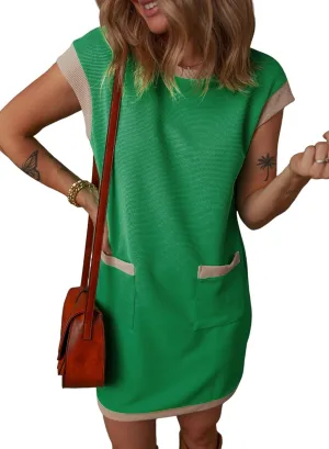 Dokotoo Women's Casual Summer Dresses Fashion Cap Sleeve Color Block Crewneck Shift Tshirt Mini Dress