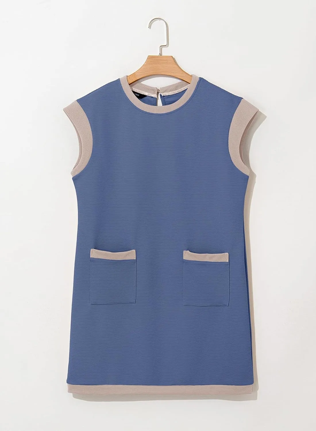 Dokotoo Women's Casual Summer Dresses Fashion Cap Sleeve Color Block Crewneck Shift Tshirt Mini Dress