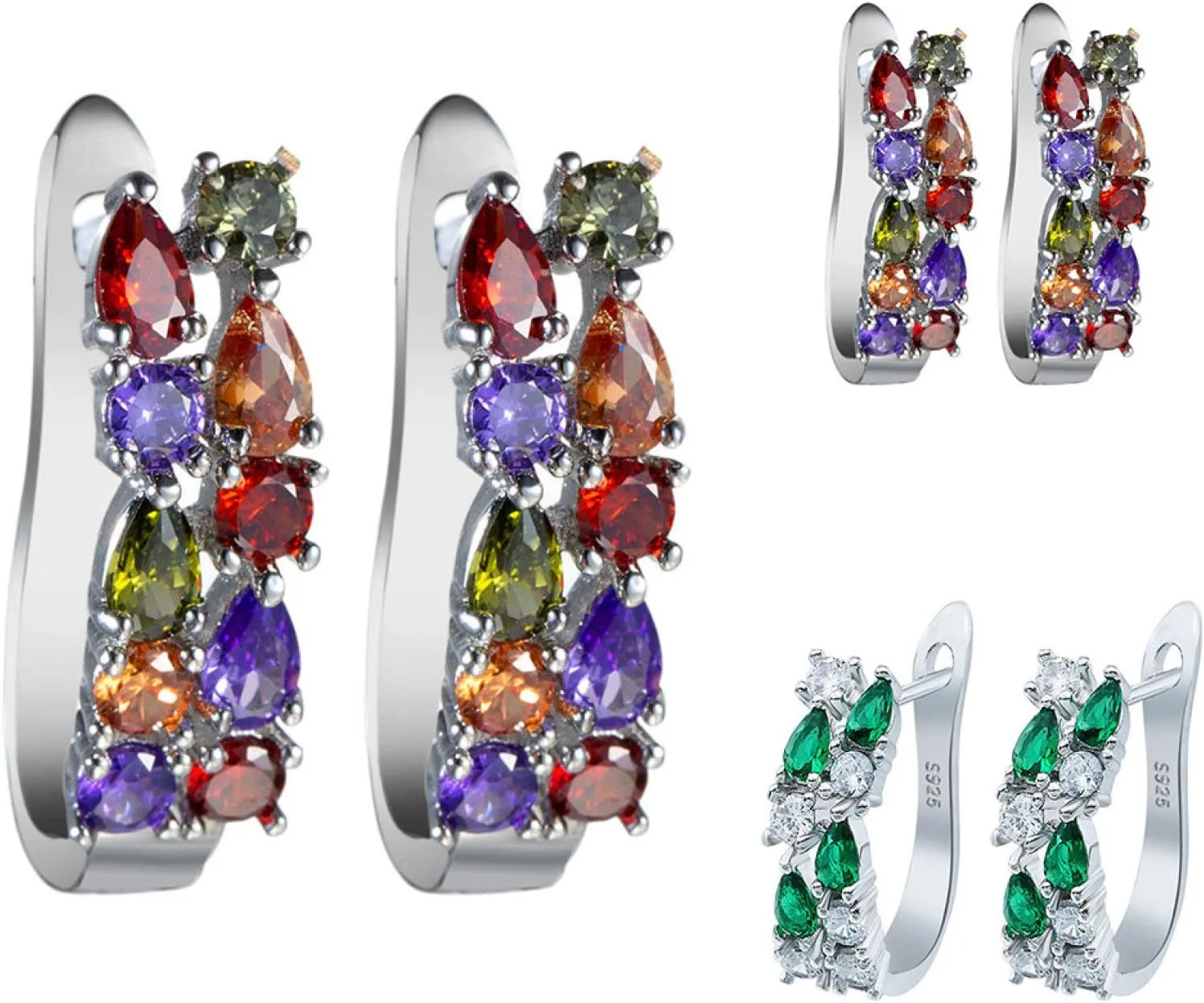 Earring Hoop Stud Drop & Dangle, Luxury Women Faux Emerald Multicolor Cubic Zirconia Ear Stud Earrings Jewelry for Women Teen Girls Birthday Christmas Friends Gift
