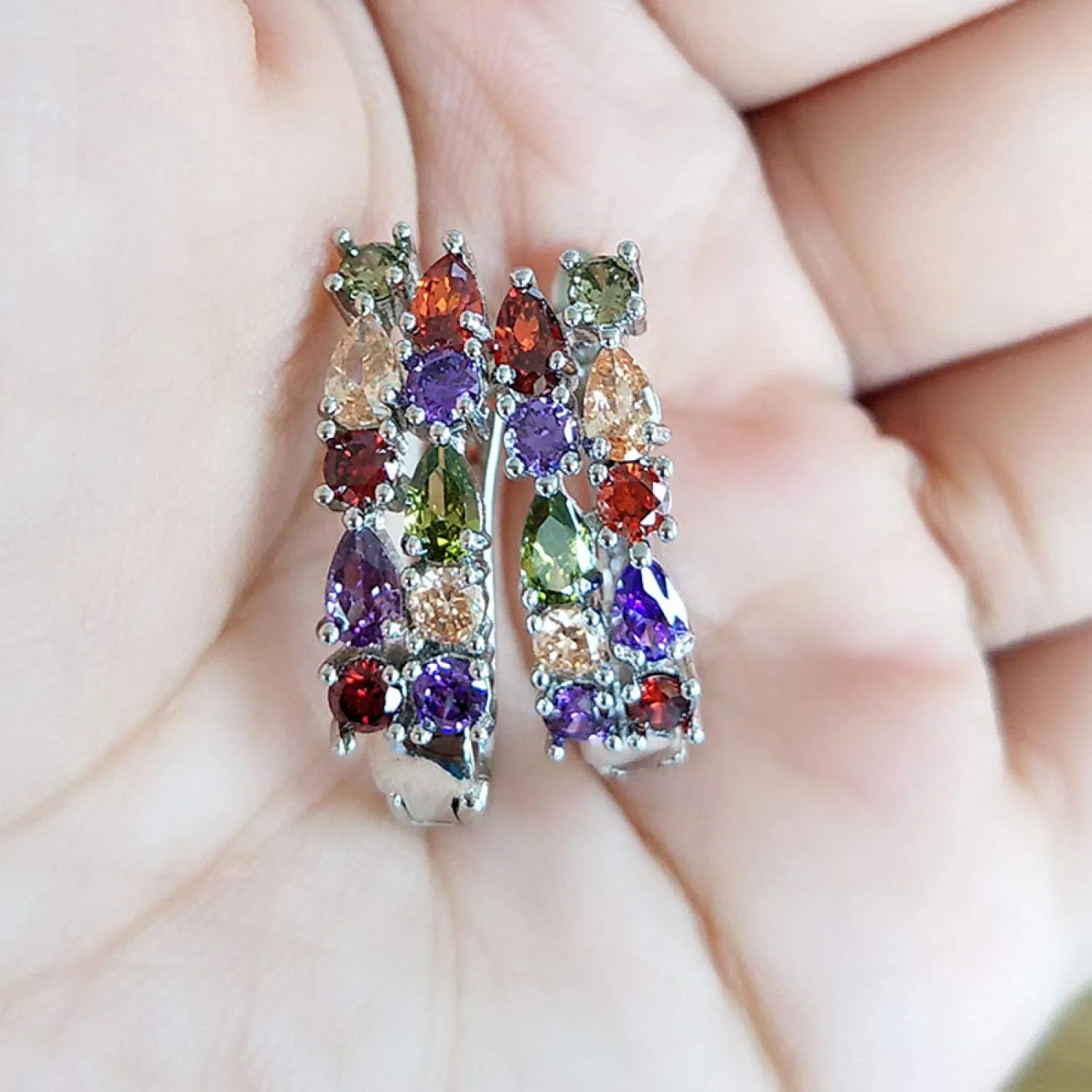 Earring Hoop Stud Drop & Dangle, Luxury Women Faux Emerald Multicolor Cubic Zirconia Ear Stud Earrings Jewelry for Women Teen Girls Birthday Christmas Friends Gift
