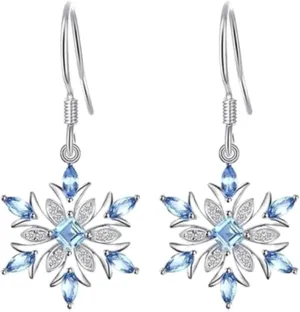 Earring Hoop Stud Drop & Dangle, Women Faux Sapphire Inlaid Snowflake Dangle Hook Earrings Wedding Jewelry Gift for Women Teen Girls Birthday Christmas Friends Gift