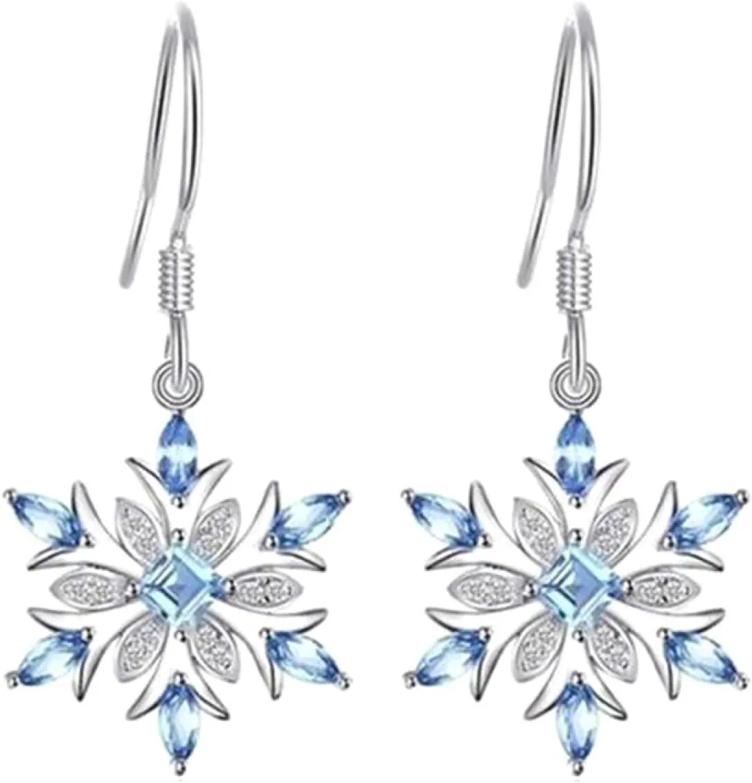 Earring Hoop Stud Drop & Dangle, Women Faux Sapphire Inlaid Snowflake Dangle Hook Earrings Wedding Jewelry Gift for Women Teen Girls Birthday Christmas Friends Gift