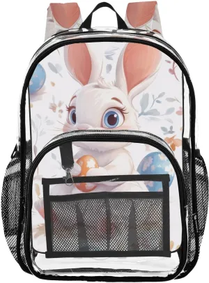 Easter Eggs Bunny Clear Backpack with Back Print, Heavy Duty See Through Backpacks PVC Transparent Daypack for Travel Security
