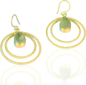 Elegant 18K Matte Gold Plated Aquamarine Gemstone Round Circle Textured Earrings For Bridesmaid