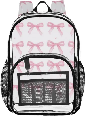 Elegant Bows Clear Backpack with Back Print, Heavy Duty See Through Backpacks PVC Transparent Daypack for Travel Security