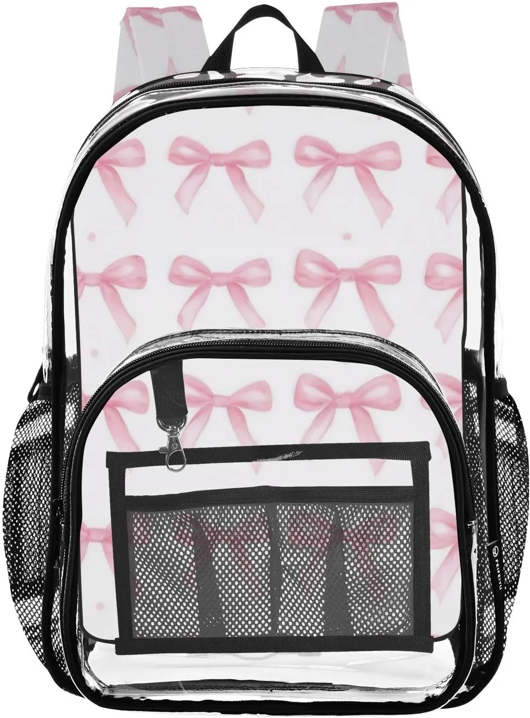 Elegant Bows Clear Backpack with Back Print, Heavy Duty See Through Backpacks PVC Transparent Daypack for Travel Security