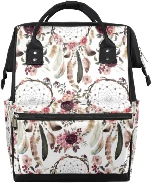 Ethnic Boho Floral Dreamcatchers Diaper Bag Tote Large Capacity Waterproof with Adjustable Shoulder Strap and Pram Straps Mommy Bag for Hospital Beach Weekender Travel