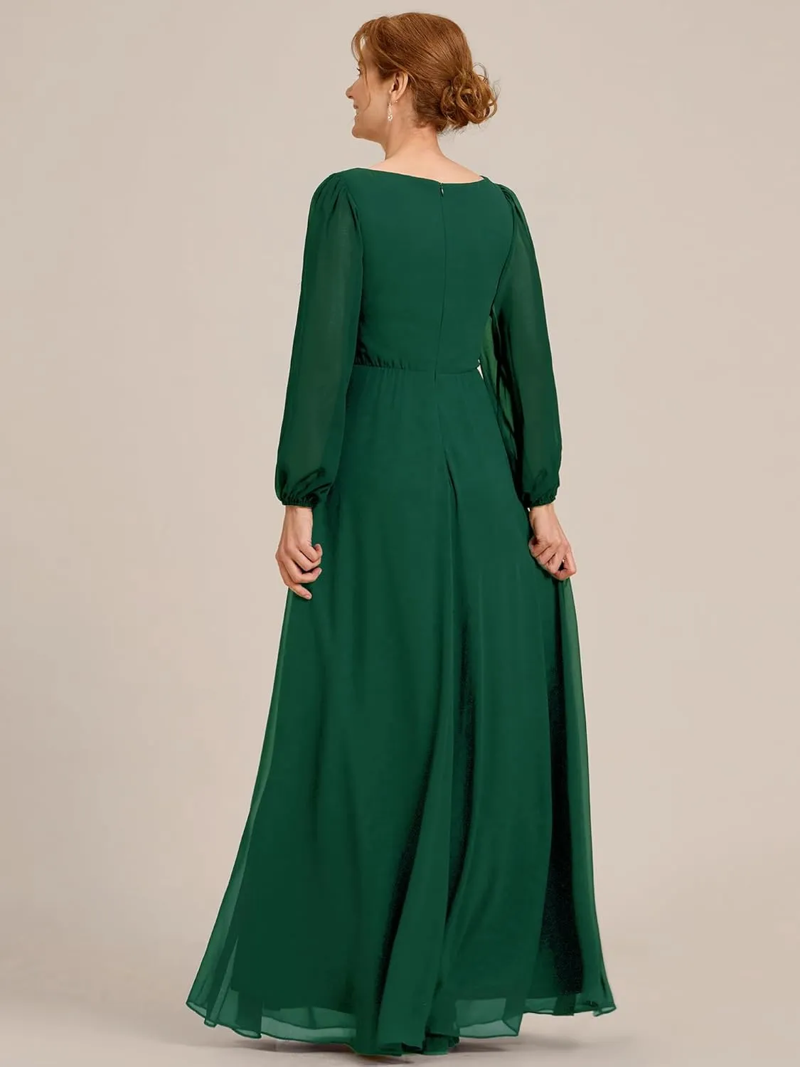 Ever-Pretty Women's V-Neck Chiffon A-Line Waist Appliques Flowing Sleeves Floor Length Mother of The Bride Dresses 00461-PH
