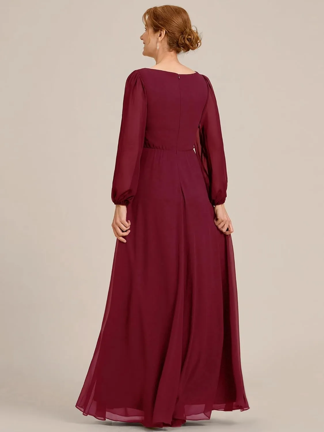 Ever-Pretty Women's V-Neck Chiffon A-Line Waist Appliques Flowing Sleeves Floor Length Mother of The Bride Dresses 00461-PH
