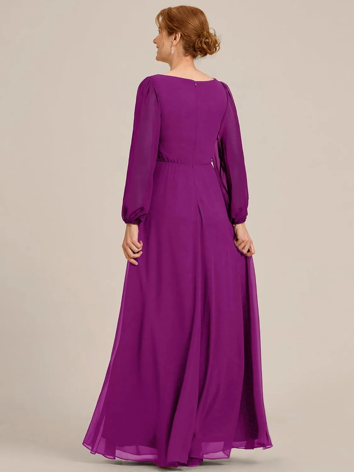 Ever-Pretty Women's V-Neck Chiffon A-Line Waist Appliques Flowing Sleeves Floor Length Mother of The Bride Dresses 00461-PH