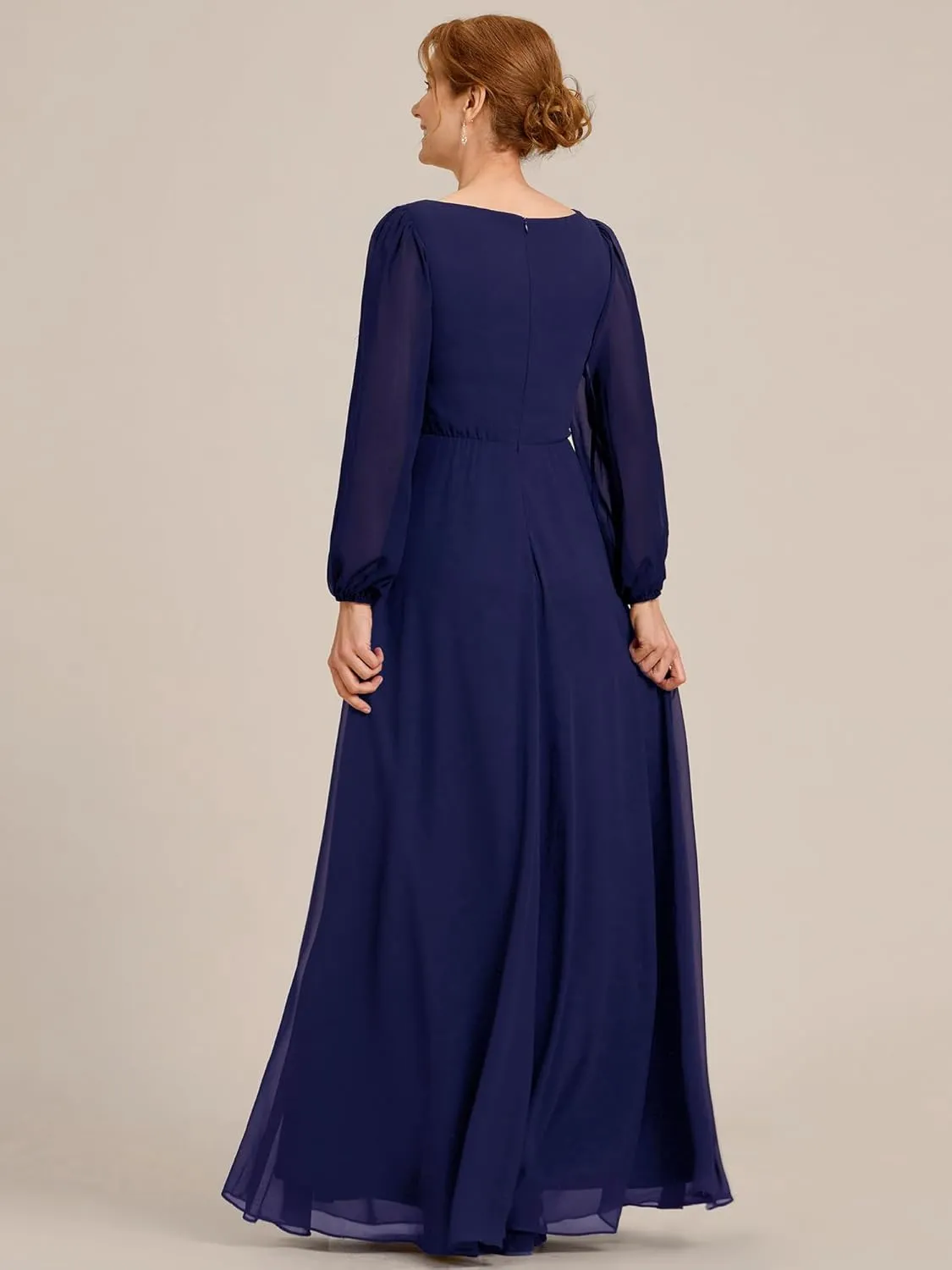 Ever-Pretty Women's V-Neck Chiffon A-Line Waist Appliques Flowing Sleeves Floor Length Mother of The Bride Dresses 00461-PH